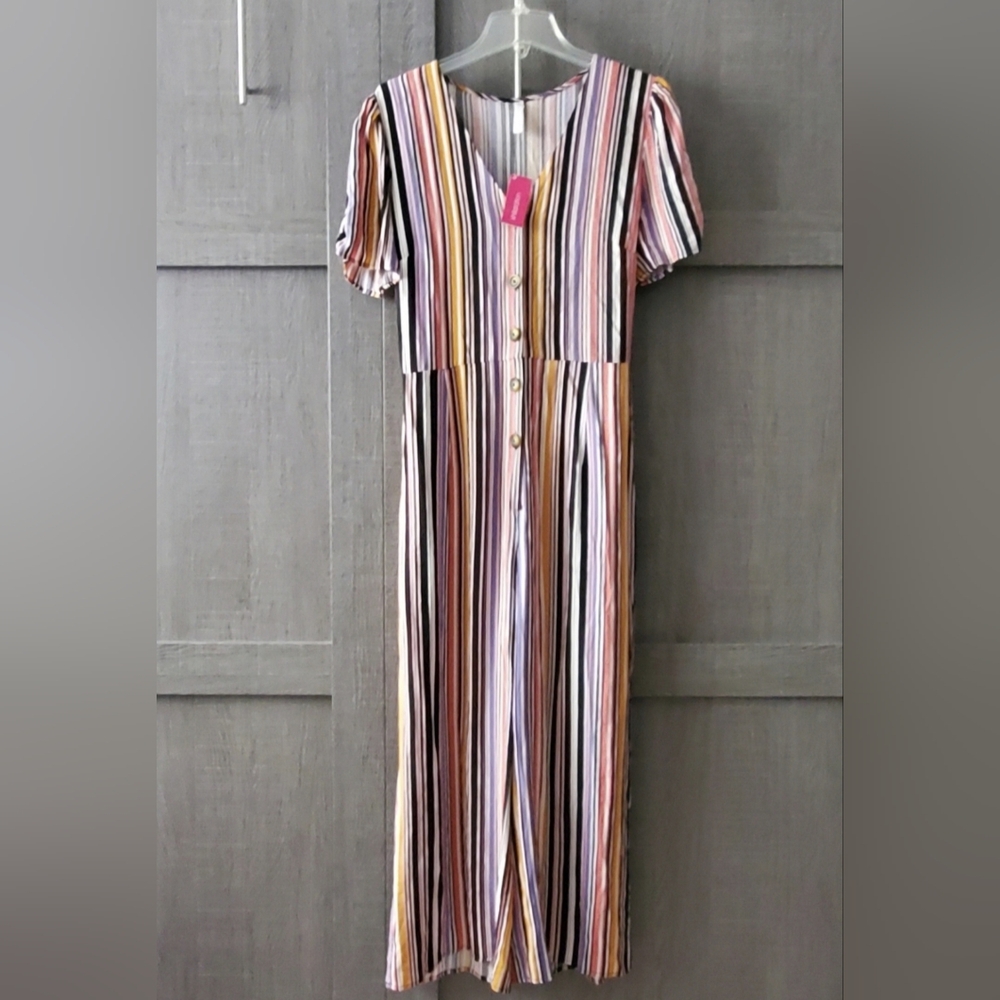 Xhilaration Multicolor Vertical Stripe Jumpsuit - Pink, Blue, Yellow, Black